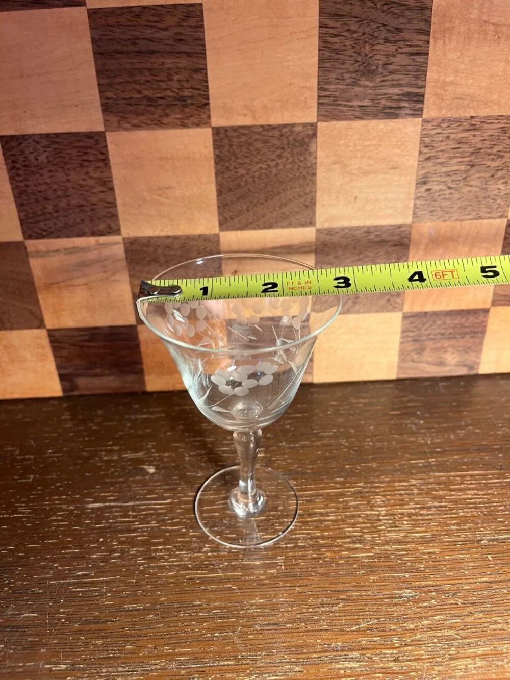 Small Crystal Floral Etched Stemmed Glass A896